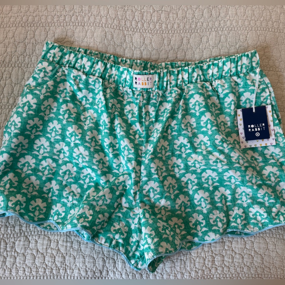 Roller Rabbit Mint Green Floral Scallop Shorts